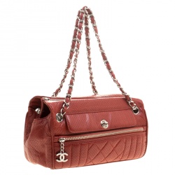 Pre Owned حقيبة كتف شانيل 50s جلد مخرمة حمراء