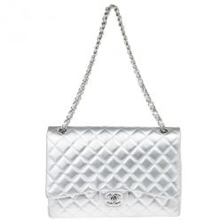 مملوكة مسبقًا Chanel Metallic Silver Leather Maxi Flap Bag