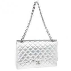 مملوكة مسبقًا Chanel Metallic Silver Leather Maxi Flap Bag