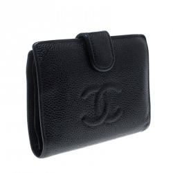 Chanel Black Caviar Leather CC Logo Compact Wallet
