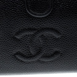 Chanel Black Caviar Leather CC Logo Compact Wallet