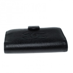 Chanel Black Caviar Leather CC Logo Compact Wallet