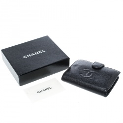 Chanel Black Caviar Leather CC Logo Compact Wallet