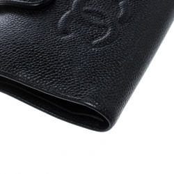 Chanel Black Caviar Leather CC Logo Compact Wallet