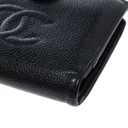 Chanel Black Caviar Leather CC Logo Compact Wallet