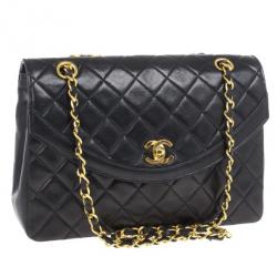 Pre Owned Chanel Vintage Black Quilted Lambskin Classic Flap Bag