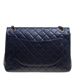 Pre Owned حقيبة شانيل ماكسي كلاسيك جلد مبطن بقلاب مزدوج سوداء