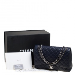 Pre Owned حقيبة شانيل ماكسي كلاسيك جلد مبطن بقلاب مزدوج سوداء