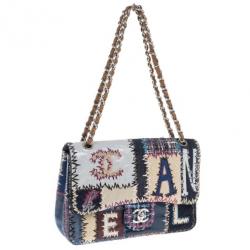 Pre Owned Chanel Multiclor Leather Patchwork Jumbo Classic Flap Bag