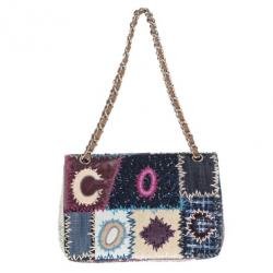 Pre Owned Chanel Multiclor Leather Patchwork Jumbo Classic Flap Bag