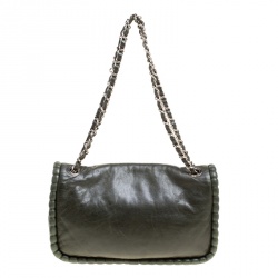 Pre Owned حقيبة كتف شانيل قلاب CC مخيطة جلد خضراء