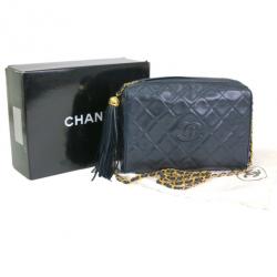 Pre Owned Chanel Navy Fringe Lambskin Shoulder Bag