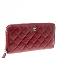 Chanel Red Quilted Leather Zip Around Long Wallet