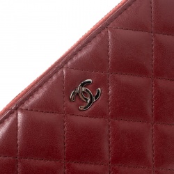 Chanel Red Quilted Leather Zip Around Long Wallet