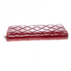 Chanel Red Quilted Leather Zip Around Long Wallet