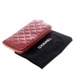 Chanel Red Quilted Leather Zip Around Long Wallet
