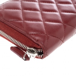 Chanel Red Quilted Leather Zip Around Long Wallet