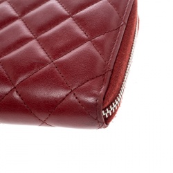 Chanel Red Quilted Leather Zip Around Long Wallet