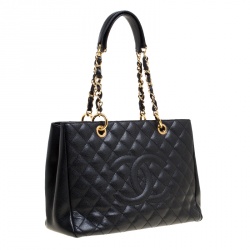 Pre Owned حقيبة شانيل غراند GST شوبر جلد كافيار أسود مبطن 