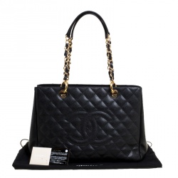 Pre Owned حقيبة شانيل غراند GST شوبر جلد كافيار أسود مبطن 