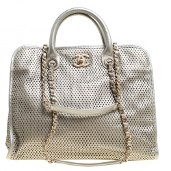 Pre Owned Chanel Grey Perforated Leather Up in the Air Tote 