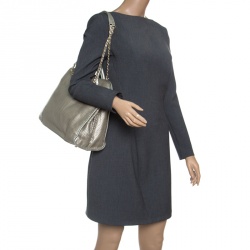 Pre Owned Chanel Grey Perforated Leather Up in the Air Tote 