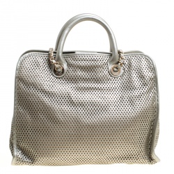 Pre Owned Chanel Grey Perforated Leather Up in the Air Tote 