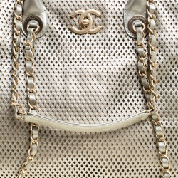 Pre Owned Chanel Grey Perforated Leather Up in the Air Tote 