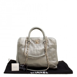Pre Owned Chanel Grey Perforated Leather Up in the Air Tote 