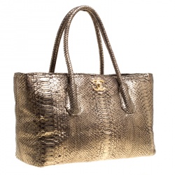 Pre Owned حقيبة يد شانيل شوبينغ ثعبان ذهبية ميتالك