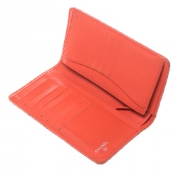 Chanel Orange Chevron Leather CC Long Wallet