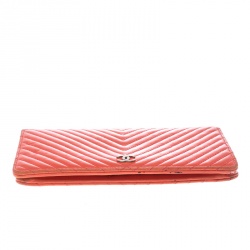 Chanel Orange Chevron Leather CC Long Wallet