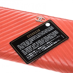Chanel Orange Chevron Leather CC Long Wallet