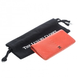 Chanel Orange Chevron Leather CC Long Wallet