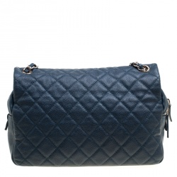 Pre Owned Chanel Navy Blue Quilted Caviar Leather Large Easy Flap Bag