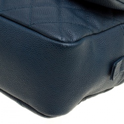 Pre Owned Chanel Navy Blue Quilted Caviar Leather Large Easy Flap Bag