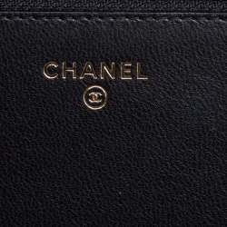 Pre Owned Chanel Black Pearl Quilted Velvet WOC Wallet