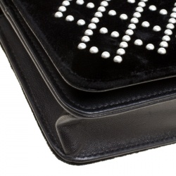 Pre Owned Chanel Black Pearl Quilted Velvet WOC Wallet