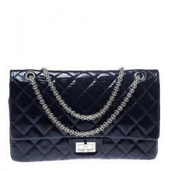 Pre Owned Chanel Blue Quilted Patent Leather Reissue 2.55 Classic 227 Flap Bag