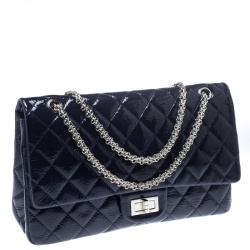 Pre Owned Chanel Blue Quilted Patent Leather Reissue 2.55 Classic 227 Flap Bag