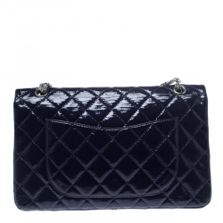 Pre Owned Chanel Blue Quilted Patent Leather Reissue 2.55 Classic 227 Flap Bag