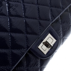 Pre Owned Chanel Blue Quilted Patent Leather Reissue 2.55 Classic 227 Flap Bag