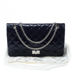 Pre Owned Chanel Blue Quilted Patent Leather Reissue 2.55 Classic 227 Flap Bag
