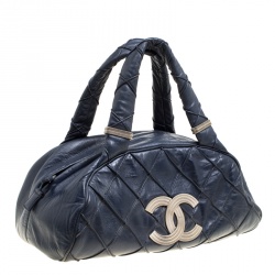 مملوكة مسبقًا Chanel Navy Blue Quilted Leather CC Bowler Bag