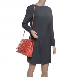 Pre Owned Chanel Red Quilted Leather Maxi Classic Single Flap Bag