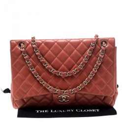 Pre Owned Chanel Red Quilted Leather Maxi Classic Single Flap Bag