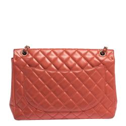 Pre Owned Chanel Red Quilted Leather Maxi Classic Single Flap Bag