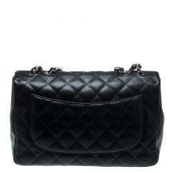 Pre Owned Chanel Black Quilted Caviar Leather Jumbo Classic Single Flap Bag