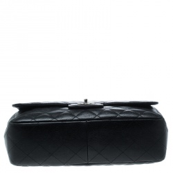 Pre Owned Chanel Black Quilted Caviar Leather Jumbo Classic Single Flap Bag