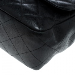 Pre Owned Chanel Black Quilted Caviar Leather Jumbo Classic Single Flap Bag